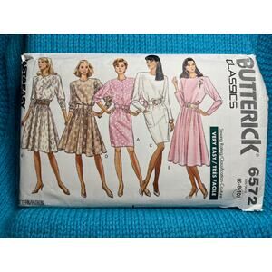 Butterick Pattern 6572 Dress pencil or swing skirt pockets 1980s size 6 8 10